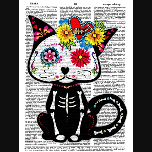 lucyintheskydesigns Other - Sugar Skull Kitty Vintage Dictionary Art Print